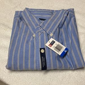CHAPS NWT XL/TG,  Long Sleeve. White w/ brown stripe on blue shirt.
